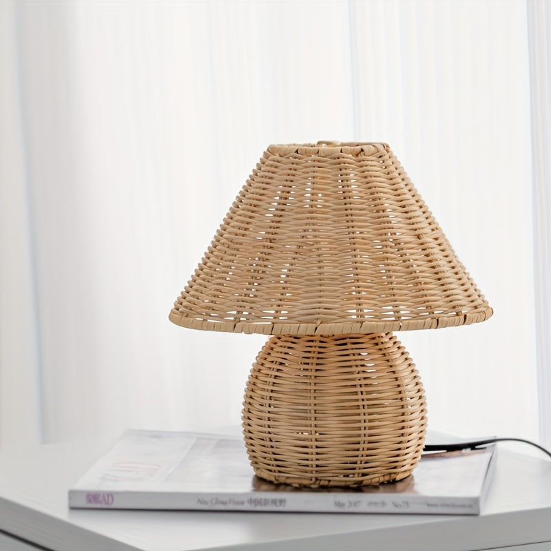 Art Deco Handwoven Desk Lamp USB Powered - Solid Color, Polished Finish, Fantasy Theme Pagoda-Shade Clip-On Lamp for Home Decor, Uplight Table Light with Push Button Switch for Bedroom, Living Room, Study