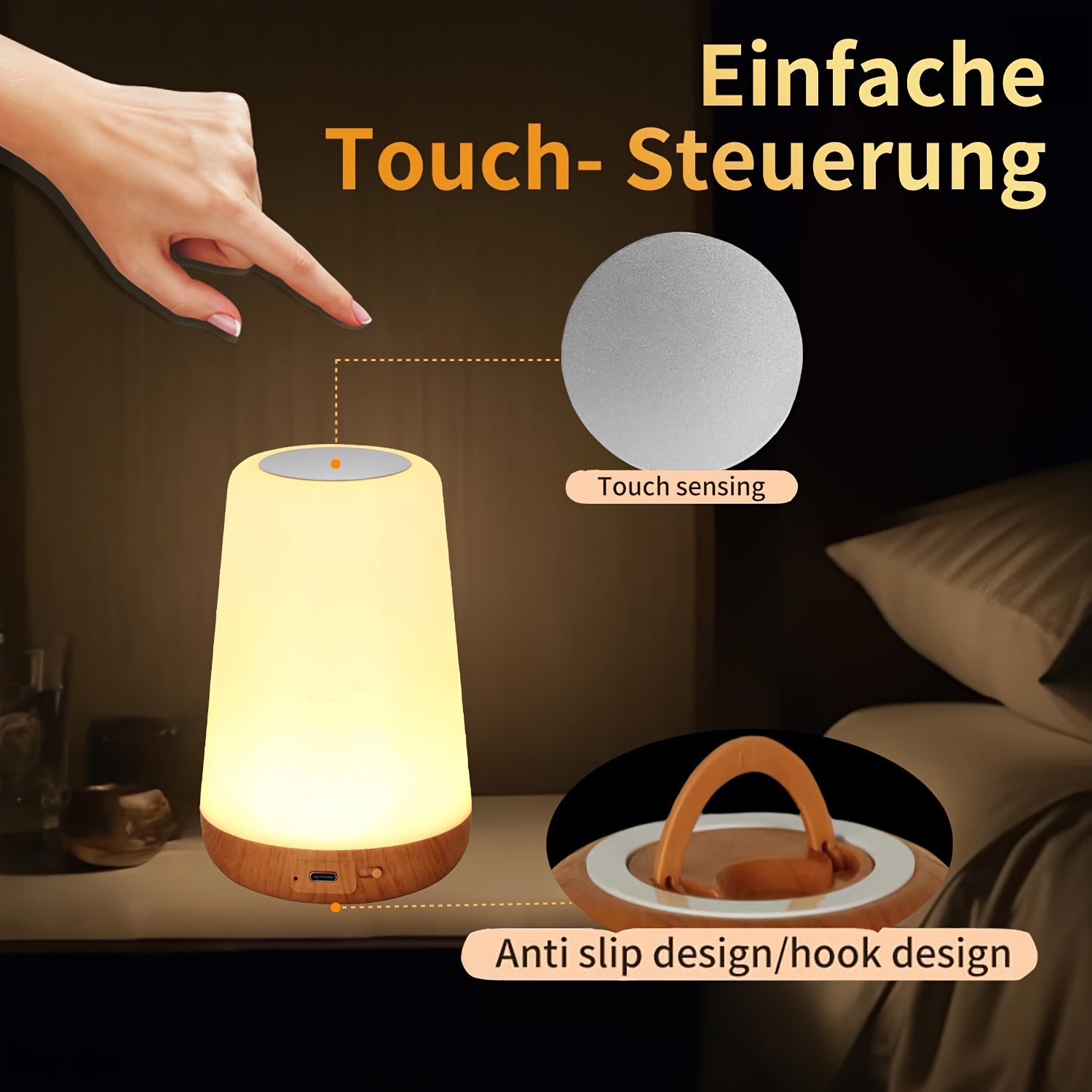 Touch-Controlled Portable Night Light with 13 RGB Colors - Rechargeable Desk Lamp for Bedroom, Living Room, Dining Area, Perfect for Christmas Gifts, Holiday Office, Bedroom, Hotel, Party, Restaurant Decoration