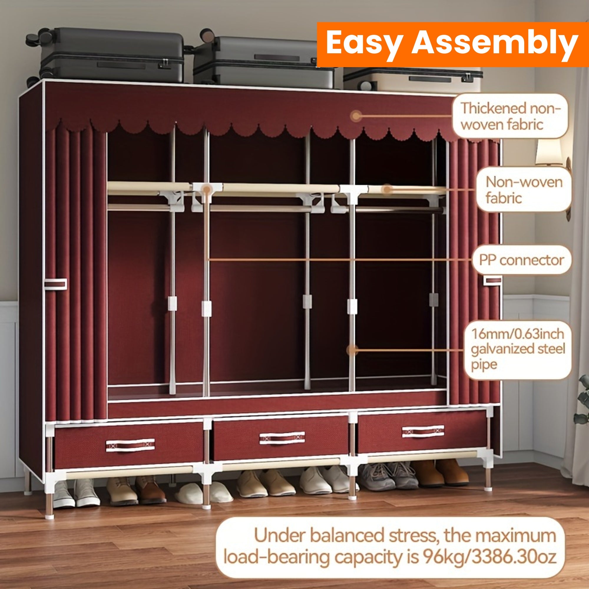 Freestanding Metal Closet with Drawers, Easy Assembly Wardrobe for Bedroom, Full Steel Frame, Versatile Storage System, Mixed Color, Independent Installation, Secure Storage Capacity \u003C3.2 Cubic Feet, Assembled Height ≥27 Inches