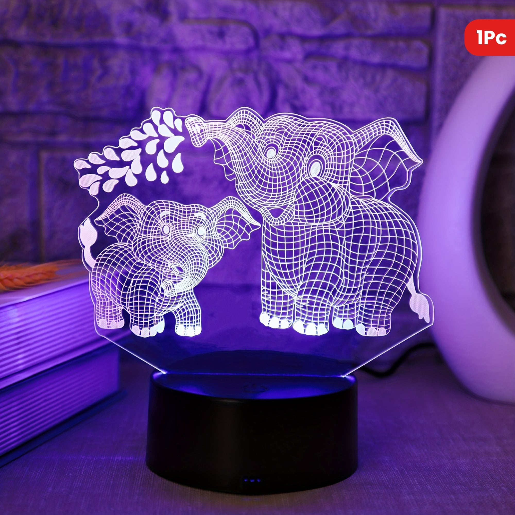 1pc Two Elephants 3D Night Light, Plug-in Touch Seven-color Gradient, Bedside Lamp Small Table Lamp, Decorative Lamp, Christmas Gift Holiday Gift Birthday Gift