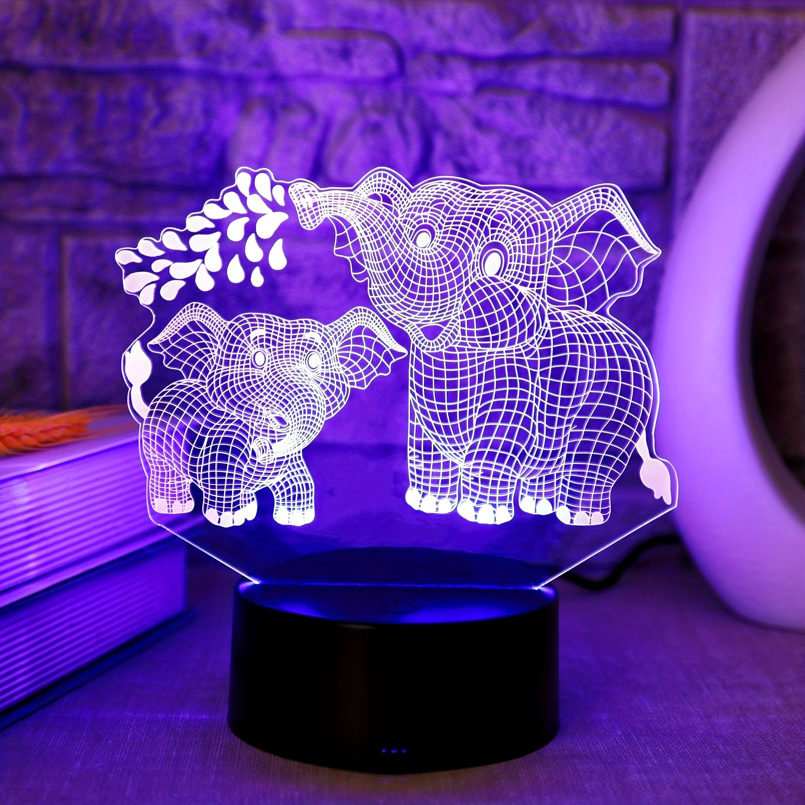 1pc Two Elephants 3D Night Light, Plug-in Touch Seven-color Gradient, Bedside Lamp Small Table Lamp, Decorative Lamp, Christmas Gift Holiday Gift Birthday Gift