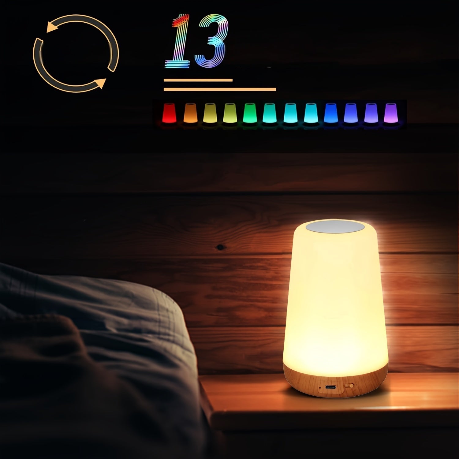 Touch-Controlled Portable Night Light with 13 RGB Colors - Rechargeable Desk Lamp for Bedroom, Living Room, Dining Area, Perfect for Christmas Gifts, Holiday Office, Bedroom, Hotel, Party, Restaurant Decoration