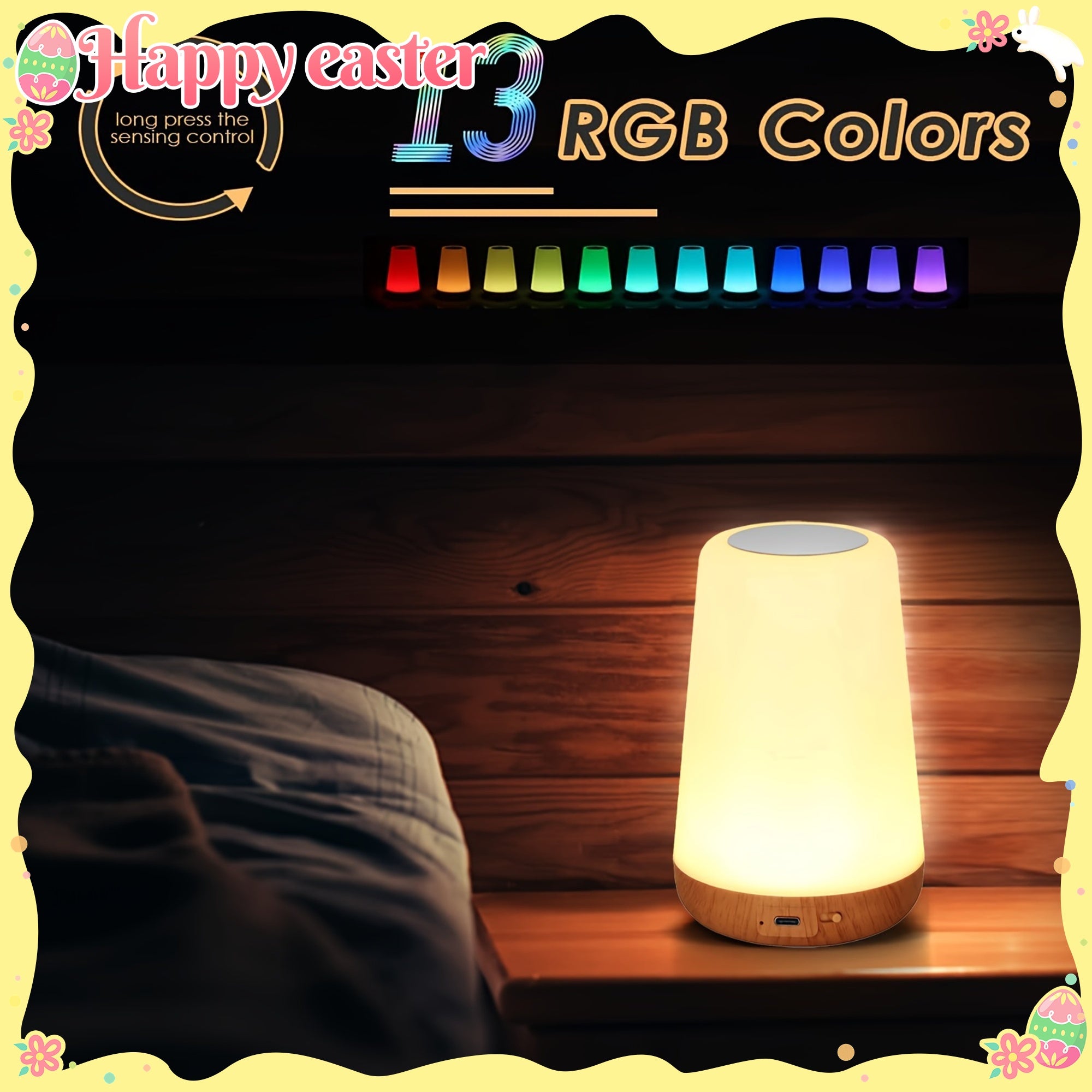 Touch-Controlled Portable Night Light with 13 RGB Colors - Rechargeable Desk Lamp for Bedroom, Living Room, Dining Area, Perfect for Christmas Gifts, Holiday Office, Bedroom, Hotel, Party, Restaurant Decoration