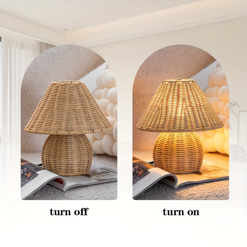 Art Deco Handwoven Desk Lamp USB Powered - Solid Color, Polished Finish, Fantasy Theme Pagoda-Shade Clip-On Lamp for Home Decor, Uplight Table Light with Push Button Switch for Bedroom, Living Room, Study