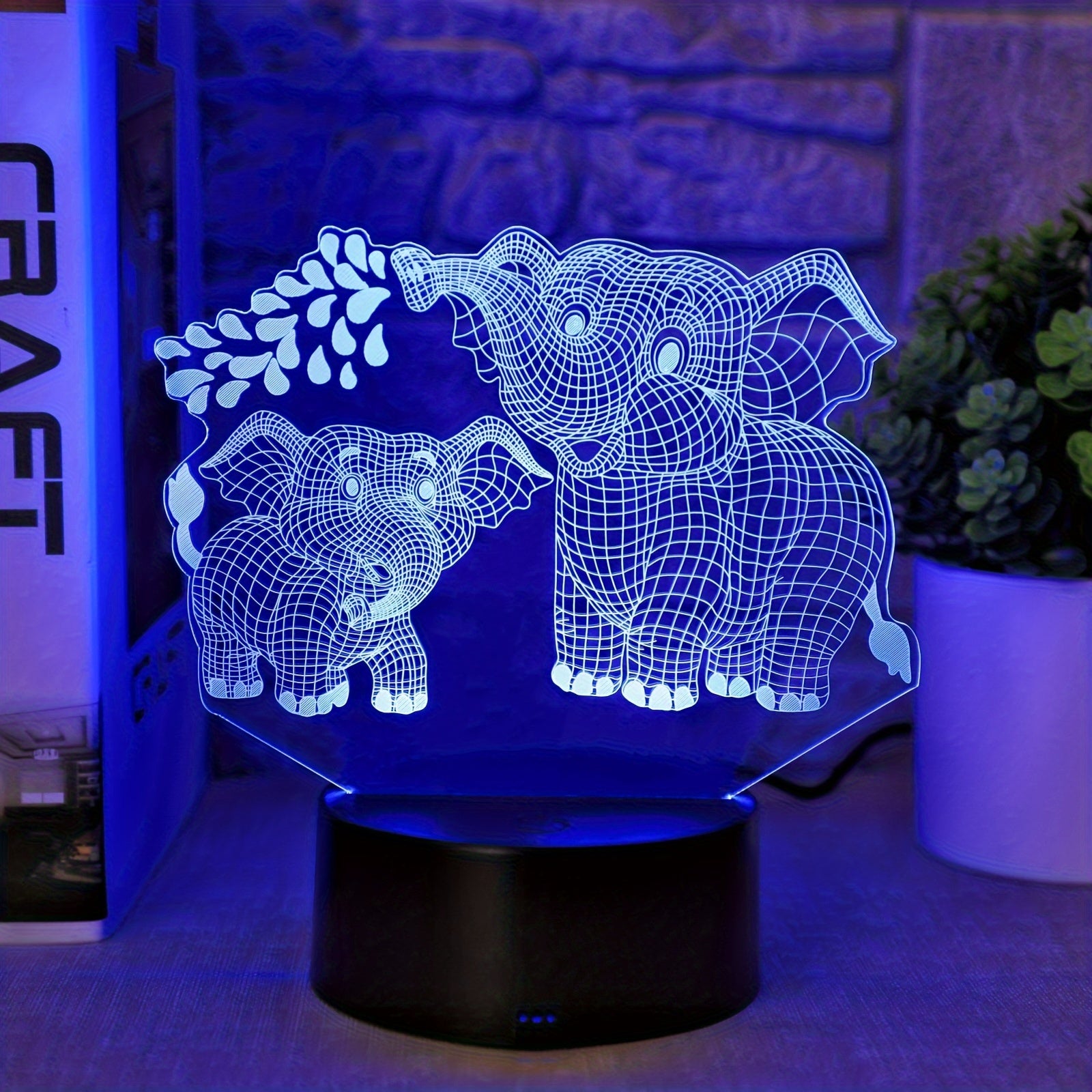 1pc Two Elephants 3D Night Light, Plug-in Touch Seven-color Gradient, Bedside Lamp Small Table Lamp, Decorative Lamp, Christmas Gift Holiday Gift Birthday Gift
