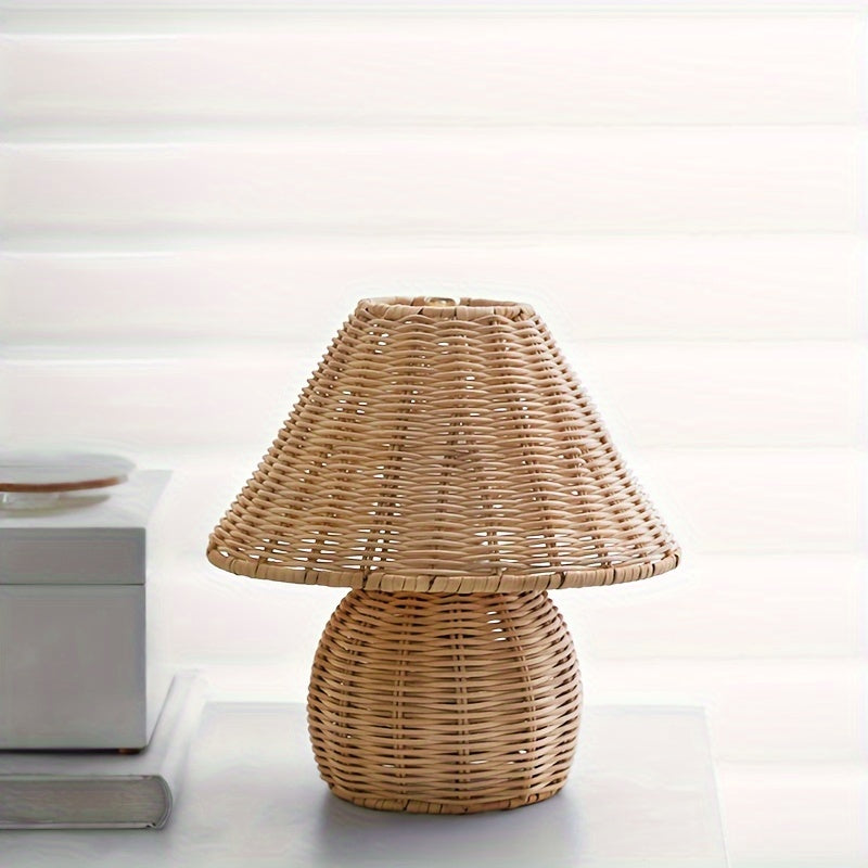 Art Deco Handwoven Desk Lamp USB Powered - Solid Color, Polished Finish, Fantasy Theme Pagoda-Shade Clip-On Lamp for Home Decor, Uplight Table Light with Push Button Switch for Bedroom, Living Room, Study