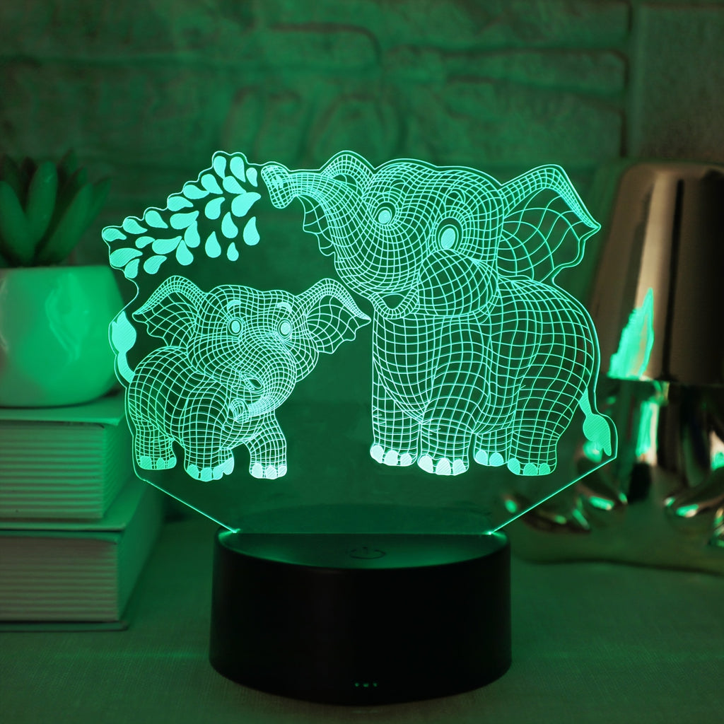 1pc Two Elephants 3D Night Light, Plug-in Touch Seven-color Gradient, Bedside Lamp Small Table Lamp, Decorative Lamp, Christmas Gift Holiday Gift Birthday Gift