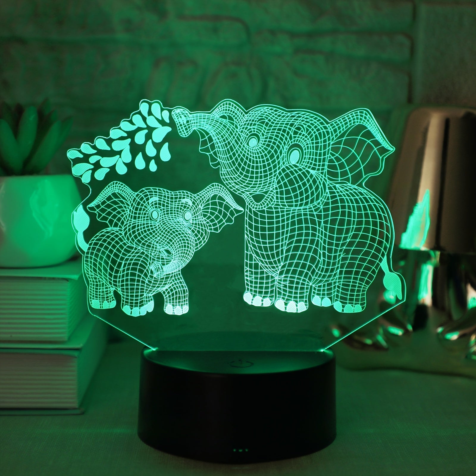 1pc Two Elephants 3D Night Light, Plug-in Touch Seven-color Gradient, Bedside Lamp Small Table Lamp, Decorative Lamp, Christmas Gift Holiday Gift Birthday Gift
