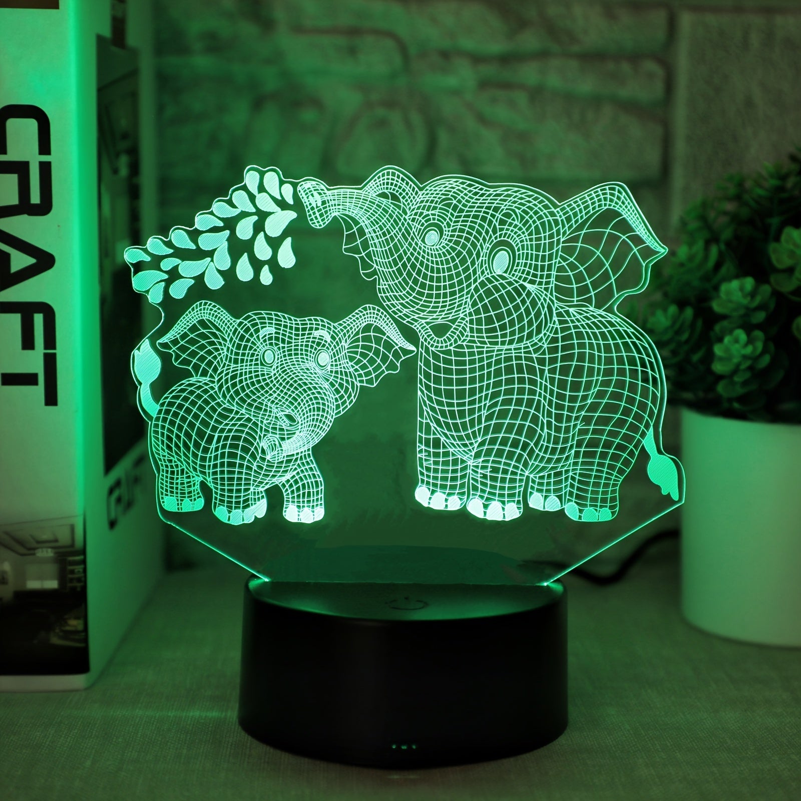 1pc Two Elephants 3D Night Light, Plug-in Touch Seven-color Gradient, Bedside Lamp Small Table Lamp, Decorative Lamp, Christmas Gift Holiday Gift Birthday Gift