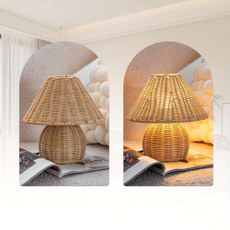 Art Deco Handwoven Desk Lamp USB Powered - Solid Color, Polished Finish, Fantasy Theme Pagoda-Shade Clip-On Lamp for Home Decor, Uplight Table Light with Push Button Switch for Bedroom, Living Room, Study