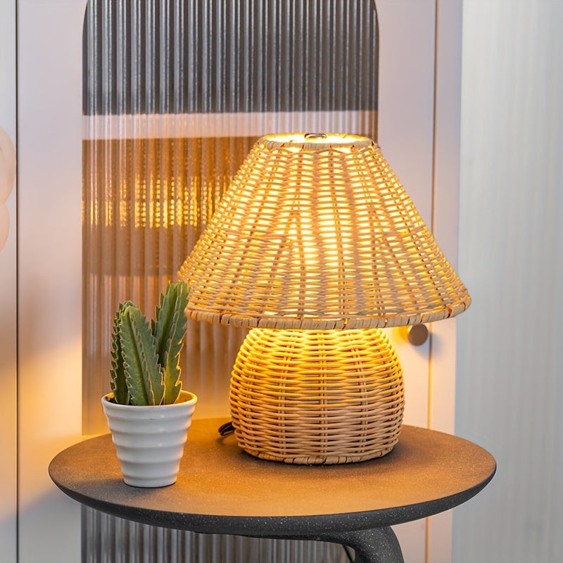 Art Deco Handwoven Desk Lamp USB Powered - Solid Color, Polished Finish, Fantasy Theme Pagoda-Shade Clip-On Lamp for Home Decor, Uplight Table Light with Push Button Switch for Bedroom, Living Room, Study