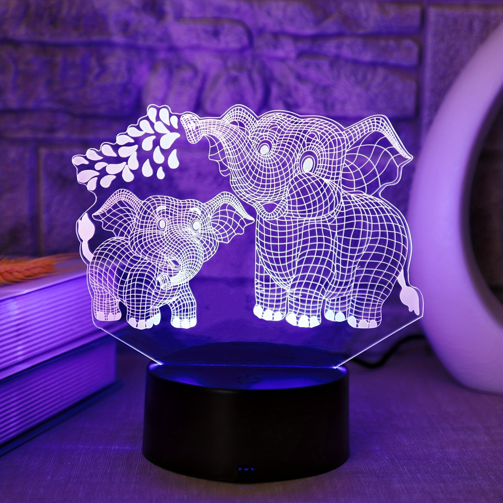 1pc Two Elephants 3D Night Light, Plug-in Touch Seven-color Gradient, Bedside Lamp Small Table Lamp, Decorative Lamp, Christmas Gift Holiday Gift Birthday Gift