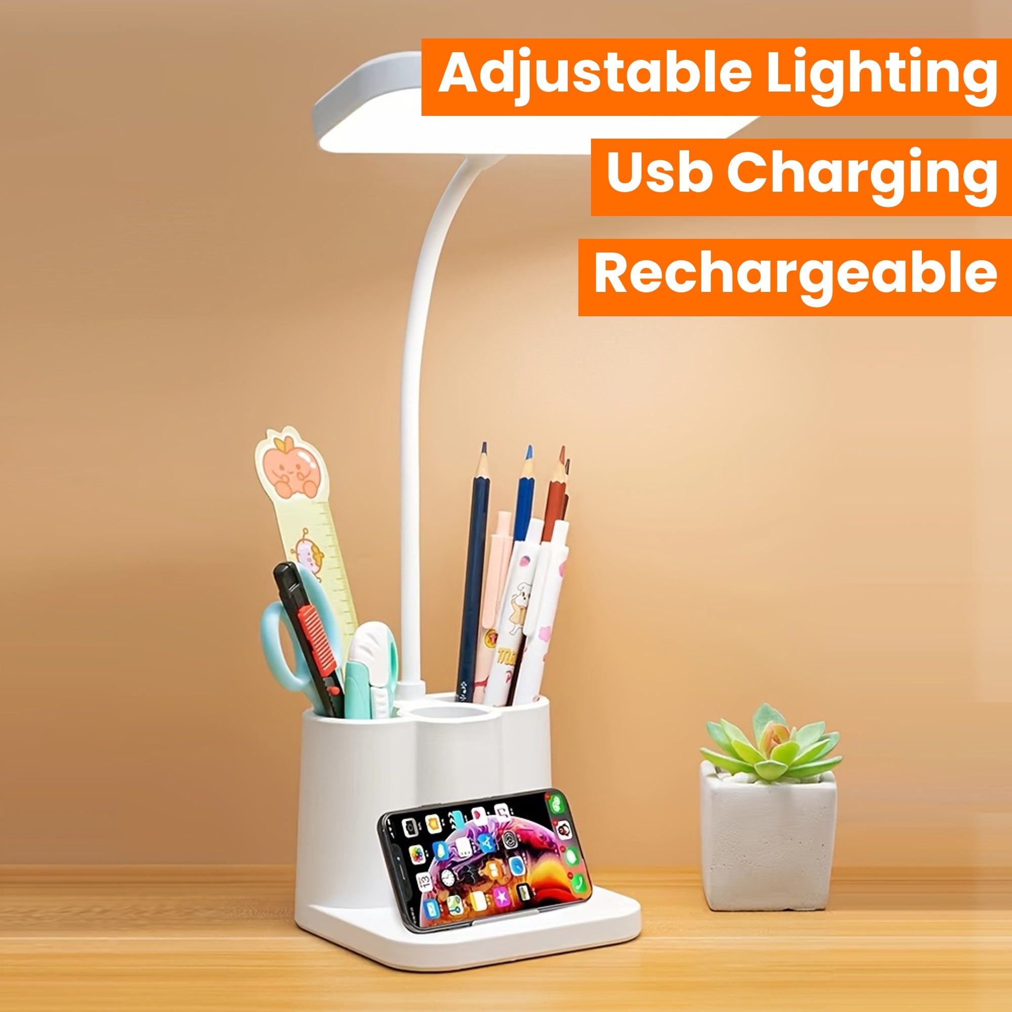 1pc JDY Rechargeable LED Stand Light with Polished Finish, Adjustable Lighting Desk Lamp, USB Charging, 5V, with Tabletop Mount, for Reading, Music Stand, Bedroom, Household Use