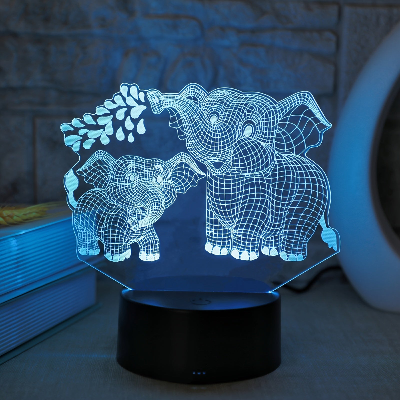 1pc Two Elephants 3D Night Light, Plug-in Touch Seven-color Gradient, Bedside Lamp Small Table Lamp, Decorative Lamp, Christmas Gift Holiday Gift Birthday Gift