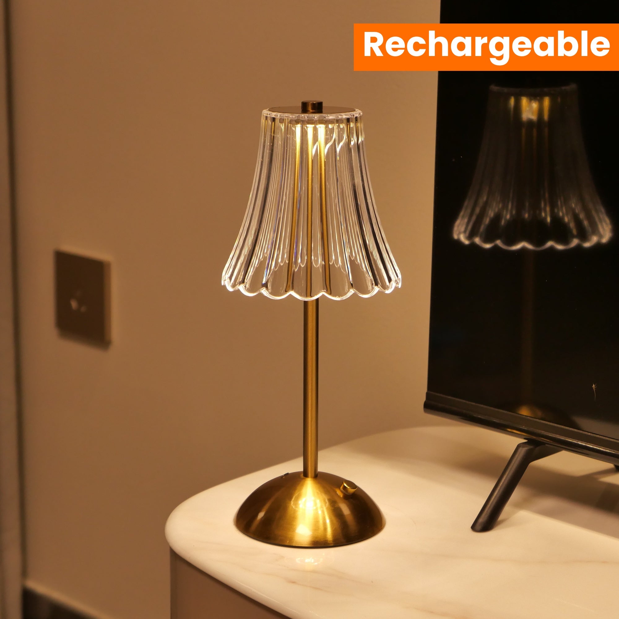 1pc Elegant Touch-Control Metal Table Lamp with USB Rechargeable Battery - Adjustable Ambient Lighting, Polished Brass Finish for Living Room, Bedroom, Study, Dining & Bar, Rechargeable Table Lamp