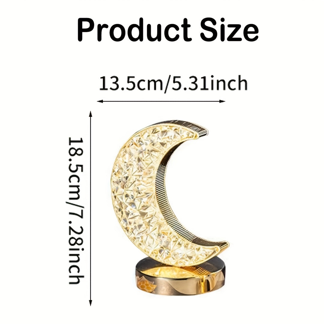 Moon-Shaped LED Desk Lamp - Adjustable Brightness, Golden Acrylic Design with Diamond Pattern, Perfect for Home Decor on Nightstands, Bedrooms, and Living Room, Night Light|Decorative Table Lamp|Adjustable Brightness Lamp