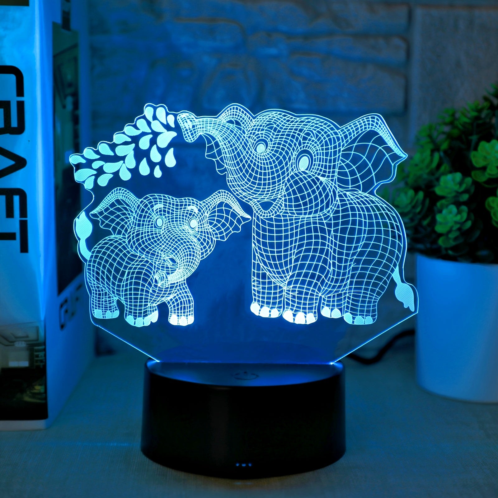 1pc Two Elephants 3D Night Light, Plug-in Touch Seven-color Gradient, Bedside Lamp Small Table Lamp, Decorative Lamp, Christmas Gift Holiday Gift Birthday Gift