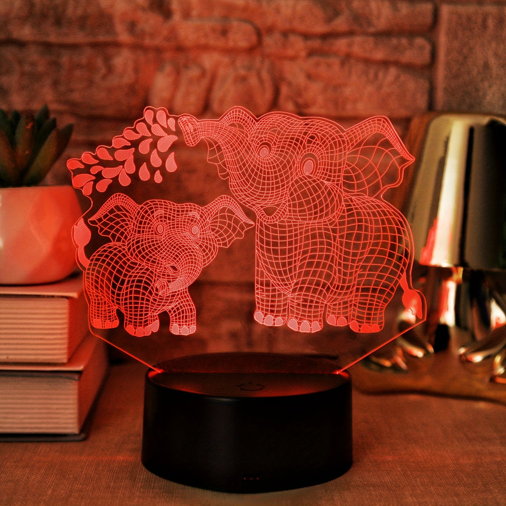 1pc Two Elephants 3D Night Light, Plug-in Touch Seven-color Gradient, Bedside Lamp Small Table Lamp, Decorative Lamp, Christmas Gift Holiday Gift Birthday Gift