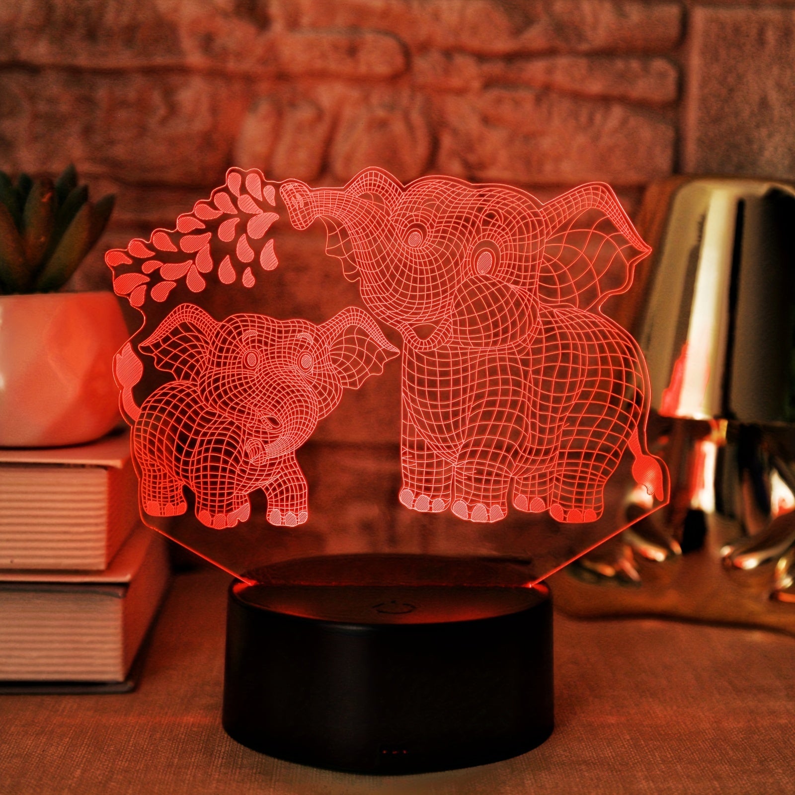 1pc Two Elephants 3D Night Light, Plug-in Touch Seven-color Gradient, Bedside Lamp Small Table Lamp, Decorative Lamp, Christmas Gift Holiday Gift Birthday Gift