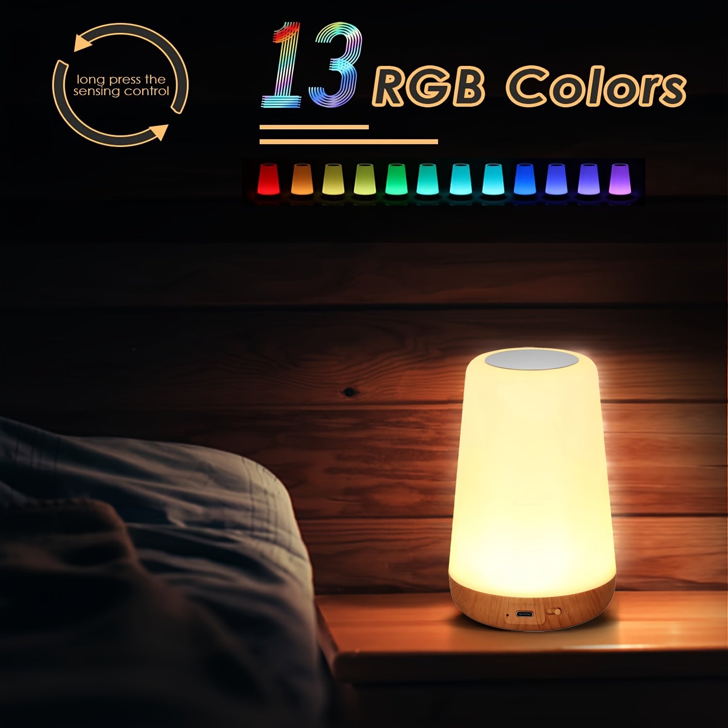 Touch-Controlled Portable Night Light with 13 RGB Colors - Rechargeable Desk Lamp for Bedroom, Living Room, Dining Area, Perfect for Christmas Gifts, Holiday Office, Bedroom, Hotel, Party, Restaurant Decoration