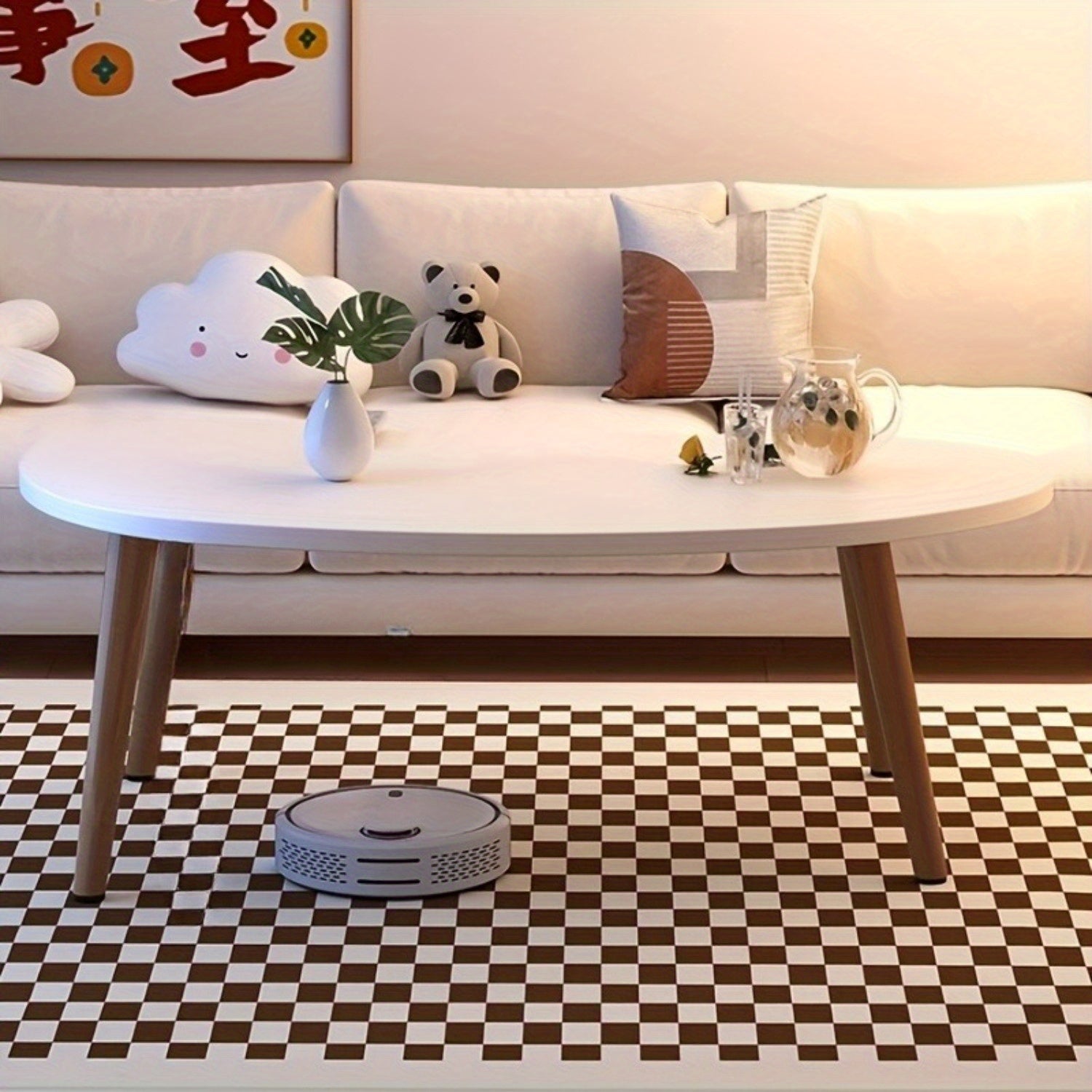 Table basse en bois massif de couleur crème moderne - Conception compacte, idéale pour les salons et les chambres, peut être utilisée comme table à thé et adaptée aux petits appartements, tables utilitaires