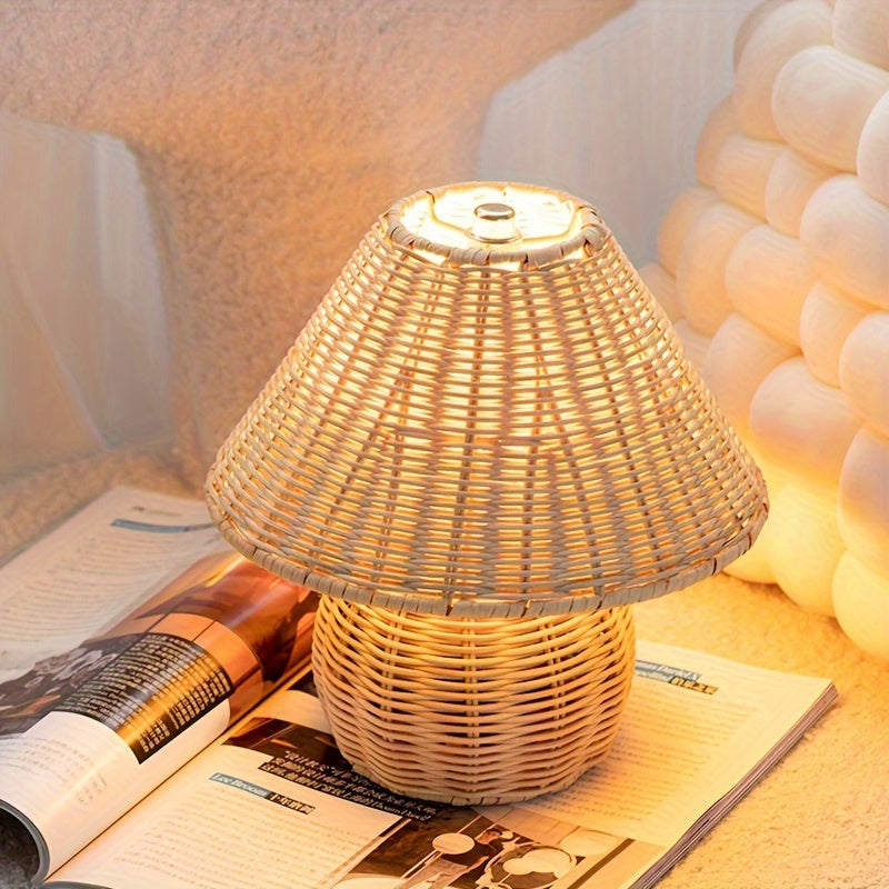 Art Deco Handwoven Desk Lamp USB Powered - Solid Color, Polished Finish, Fantasy Theme Pagoda-Shade Clip-On Lamp for Home Decor, Uplight Table Light with Push Button Switch for Bedroom, Living Room, Study