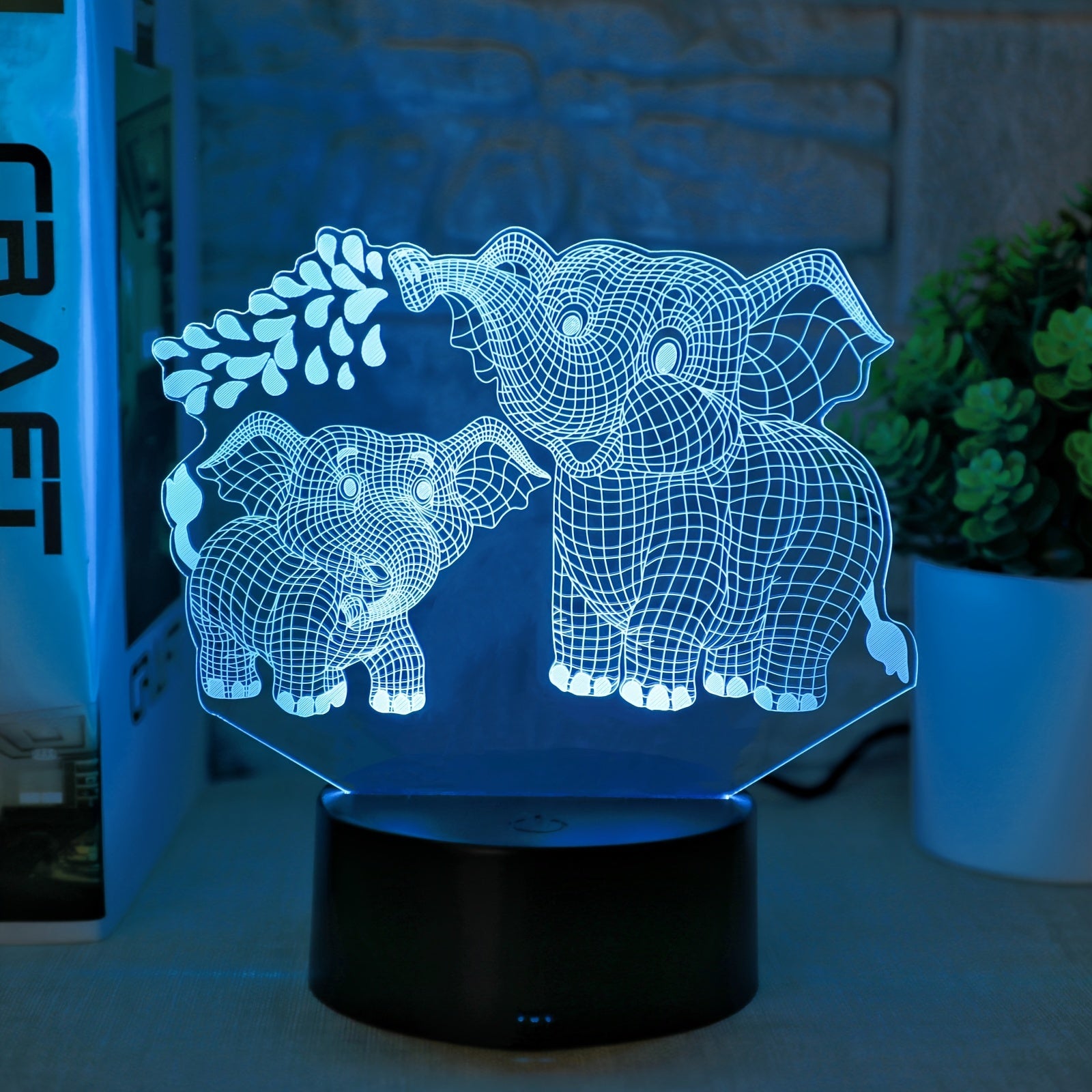 1pc Two Elephants 3D Night Light, Plug-in Touch Seven-color Gradient, Bedside Lamp Small Table Lamp, Decorative Lamp, Christmas Gift Holiday Gift Birthday Gift