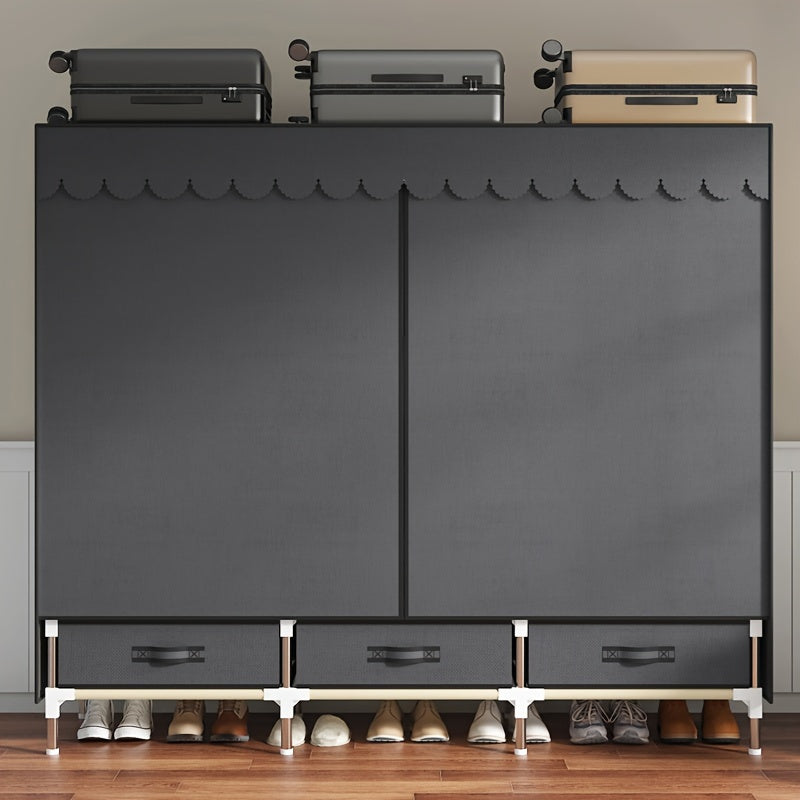 Freestanding Metal Closet with Drawers, Easy Assembly Wardrobe for Bedroom, Full Steel Frame, Versatile Storage System, Mixed Color, Independent Installation, Secure Storage Capacity \u003C3.2 Cubic Feet, Assembled Height ≥27 Inches