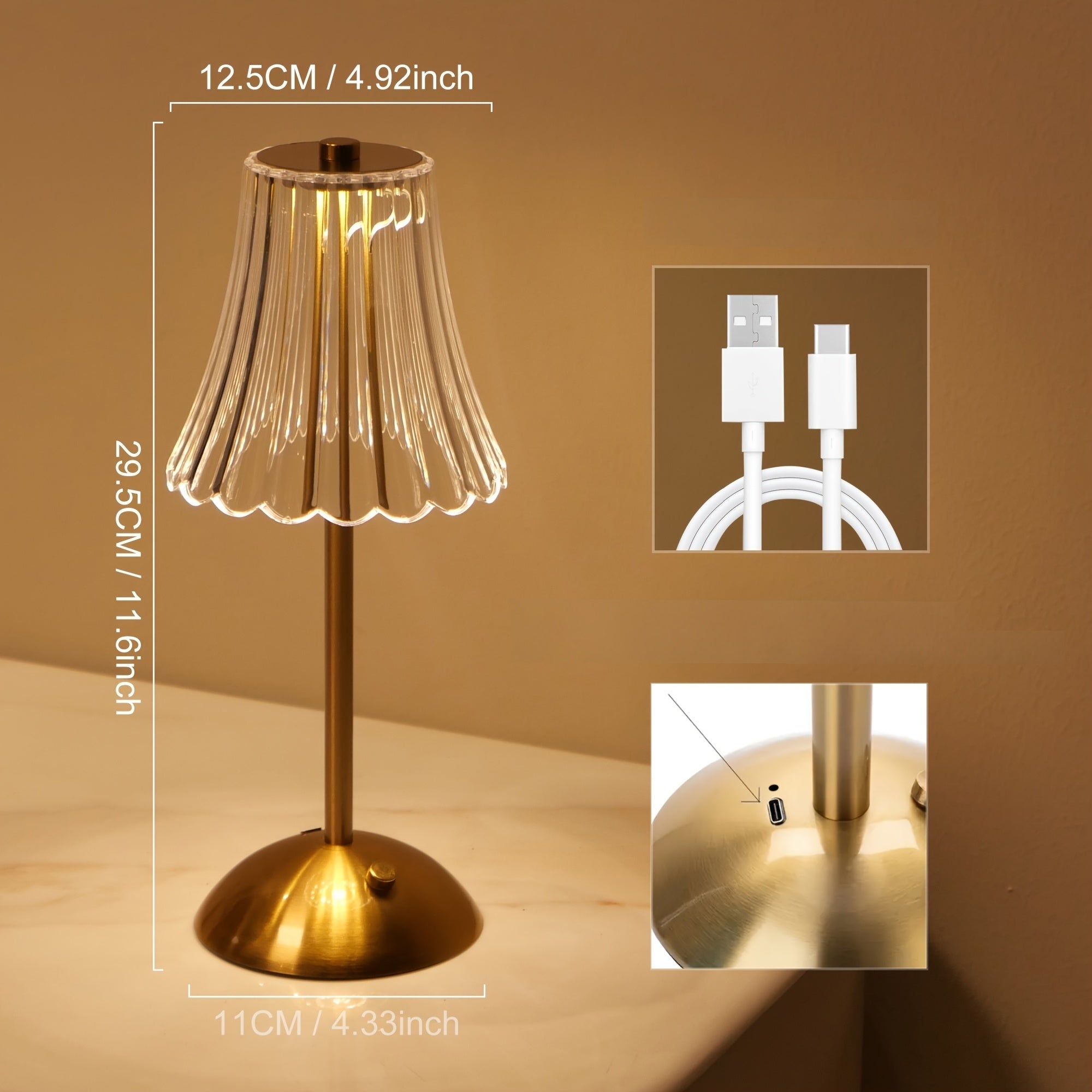 1pc Elegant Touch-Control Metal Table Lamp with USB Rechargeable Battery - Adjustable Ambient Lighting, Polished Brass Finish for Living Room, Bedroom, Study, Dining & Bar, Rechargeable Table Lamp