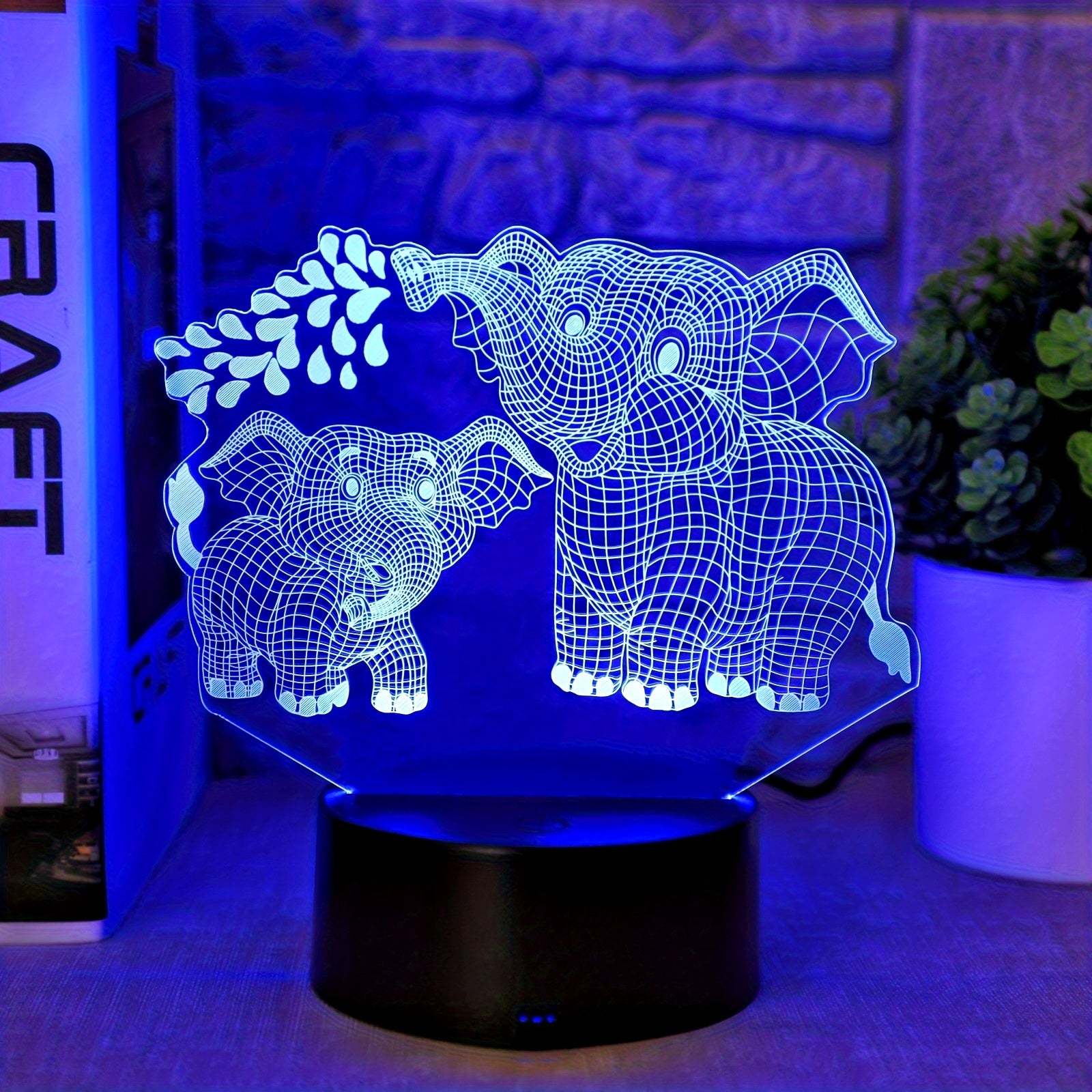 1pc Two Elephants 3D Night Light, Plug-in Touch Seven-color Gradient, Bedside Lamp Small Table Lamp, Decorative Lamp, Christmas Gift Holiday Gift Birthday Gift