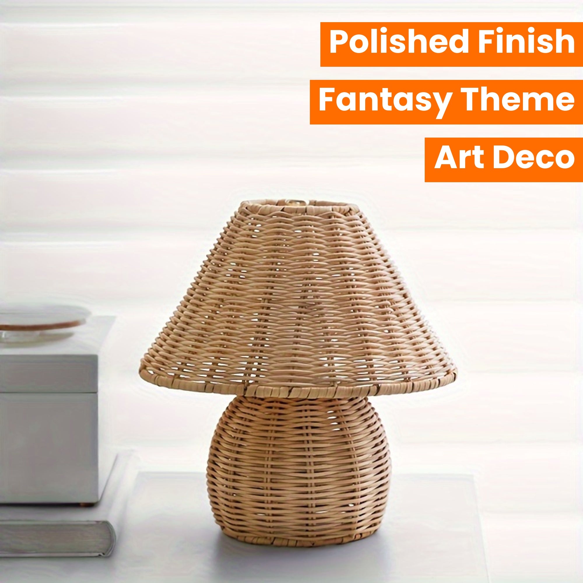 Art Deco Handwoven Desk Lamp USB Powered - Solid Color, Polished Finish, Fantasy Theme Pagoda-Shade Clip-On Lamp for Home Decor, Uplight Table Light with Push Button Switch for Bedroom, Living Room, Study