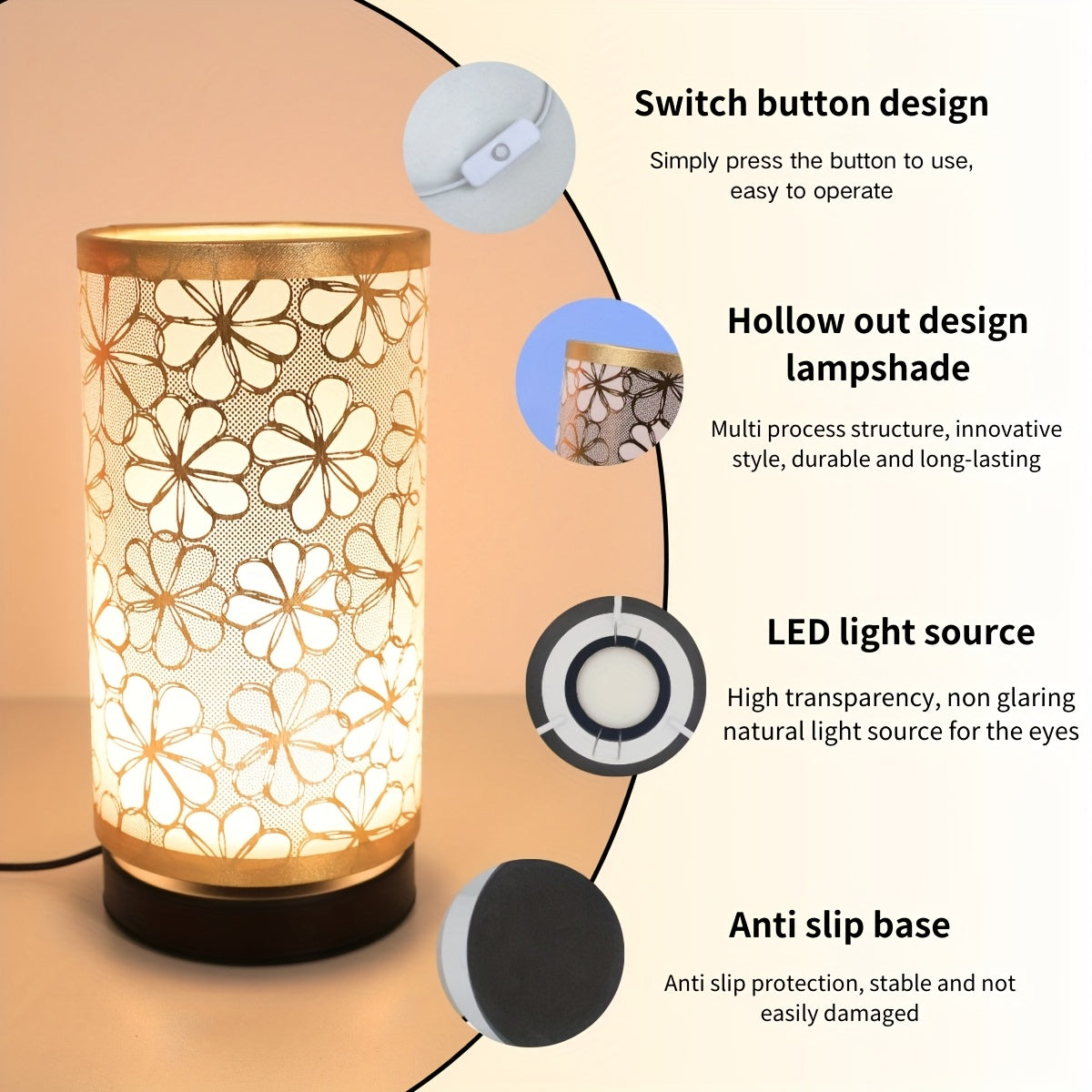 1pc Modern Minimalist USB-Powered Fabric Table Lamp - with Switch Warm Light, Suitable for Bedroom, Office, Bedside Table, Bookshelf & Living Room Decor, Soft Lighting Non-Harmful to Eyes, Ideal Gift for Family and Friends