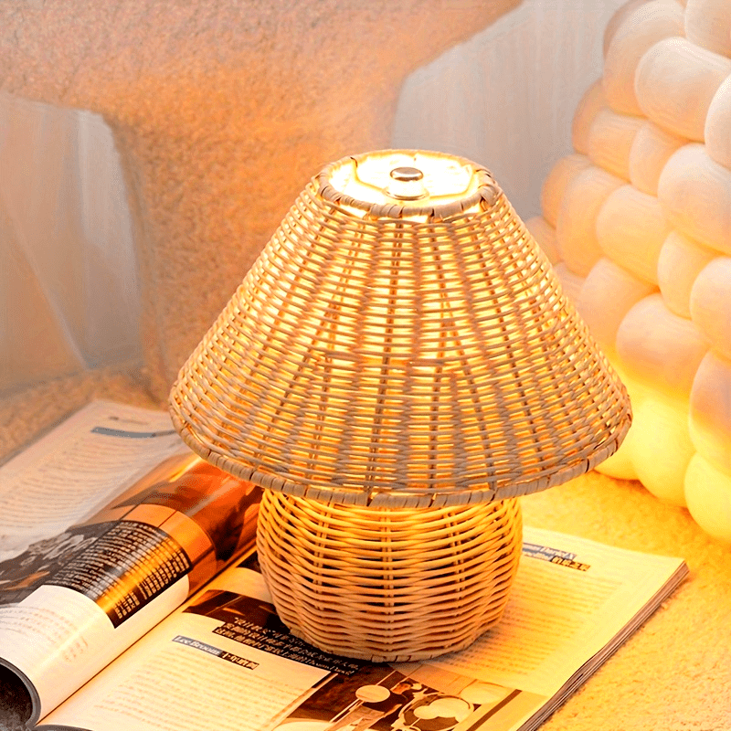 Art Deco Handwoven Desk Lamp USB Powered - Solid Color, Polished Finish, Fantasy Theme Pagoda-Shade Clip-On Lamp for Home Decor, Uplight Table Light with Push Button Switch for Bedroom, Living Room, Study