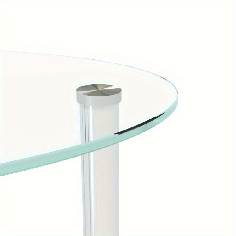 Table basse en verre ovale transparente, table moderne avec pied en acier inoxydable, table à thé, table en verre à 3 couches pour salon, sans batterie