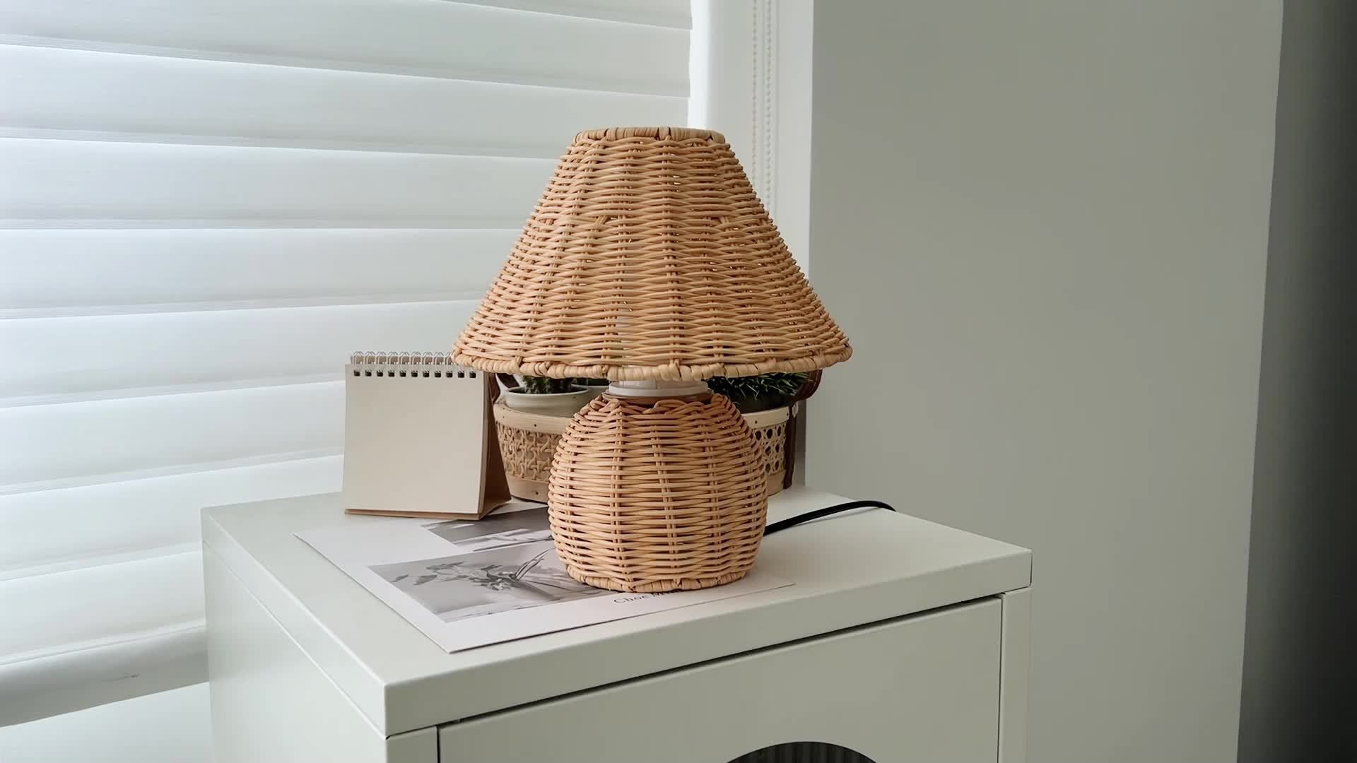 Art Deco Handwoven Desk Lamp USB Powered - Solid Color, Polished Finish, Fantasy Theme Pagoda-Shade Clip-On Lamp for Home Decor, Uplight Table Light with Push Button Switch for Bedroom, Living Room, Study