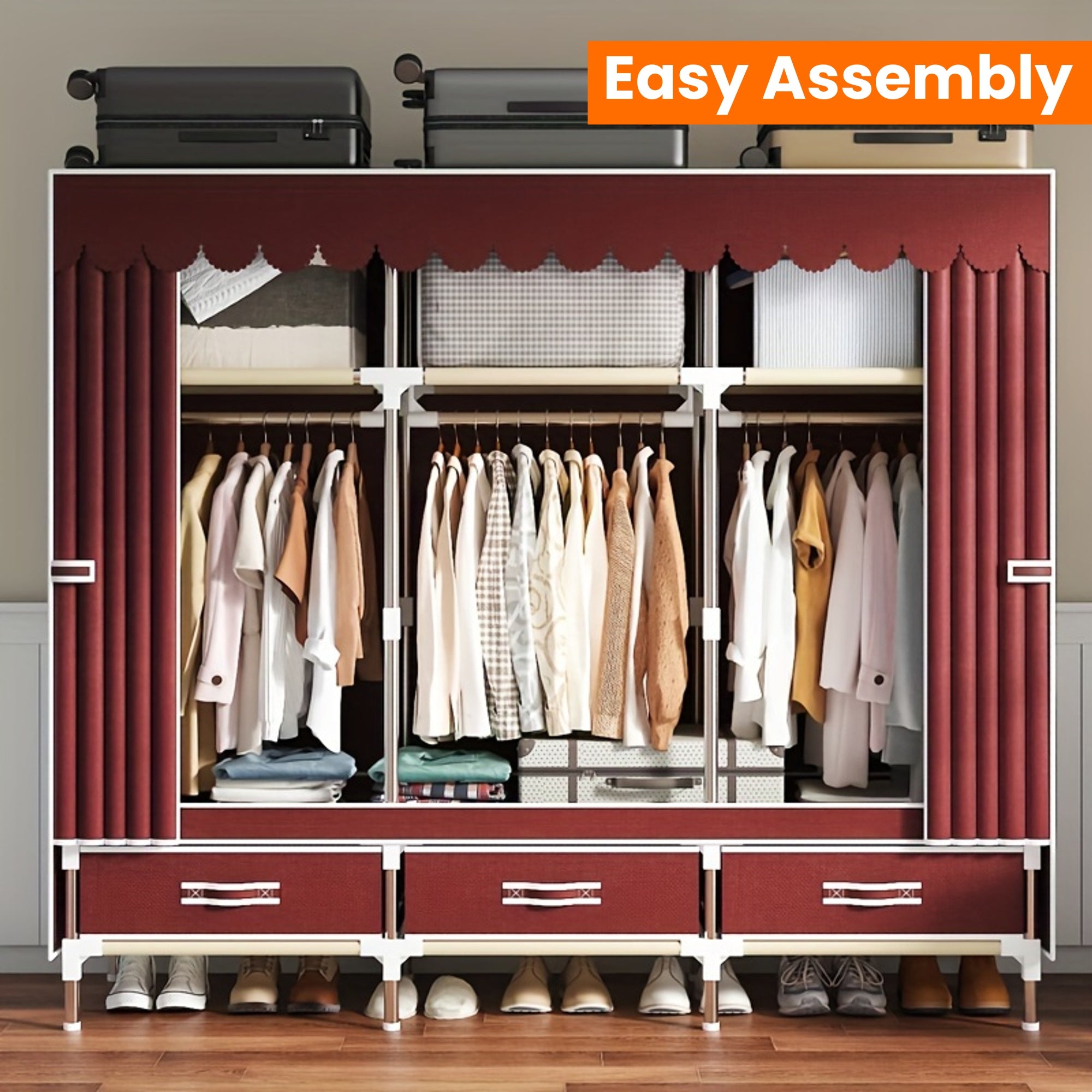 Freestanding Metal Closet with Drawers, Easy Assembly Wardrobe for Bedroom, Full Steel Frame, Versatile Storage System, Mixed Color, Independent Installation, Secure Storage Capacity \u003C3.2 Cubic Feet, Assembled Height ≥27 Inches